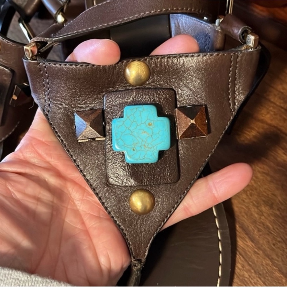Tory Burch Brown Sandals with Turquoise Accents, Size 7, EUC - Picture 5 of 5